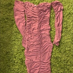 pink bodycon off the shoulder long dress